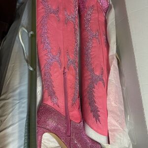 Pink Rhinestone Boots